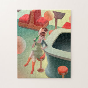 Stylish Cat with Bottle Sitting at Bar Jigsaw Puzzle