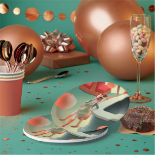 Stylish Cat with Bottle Sitting at Bar Paper Plate