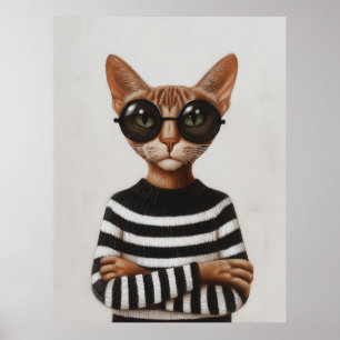 Stylish Cat With Round Glasses Poster