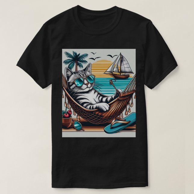 Stylish Cat with Sunglasses T-Shirt (Design Front)