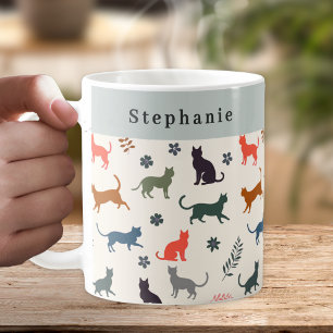 Stylish Cats Pattern Personalised Coffee Mug