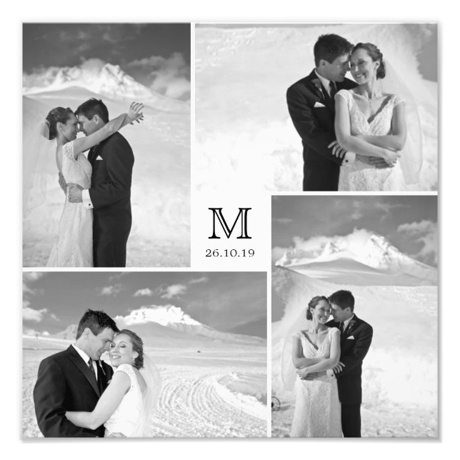 Stylish Centre Square Monogram Wedding Photo Print (Front)