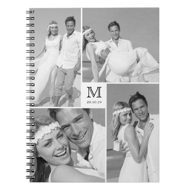 Stylish Centre Square Monogram Wedding Photo Spiral Notebook (Front)
