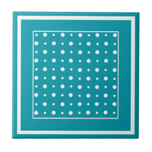 Stylish Ceramic Tile, White Polka Dots on Teal Tile