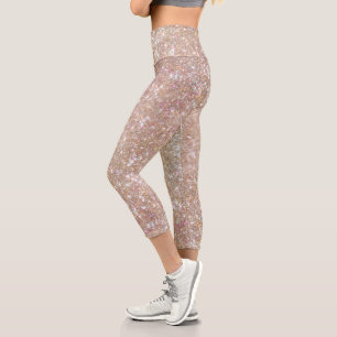 Stylish Champagne Girly Glitter Capri Leggings