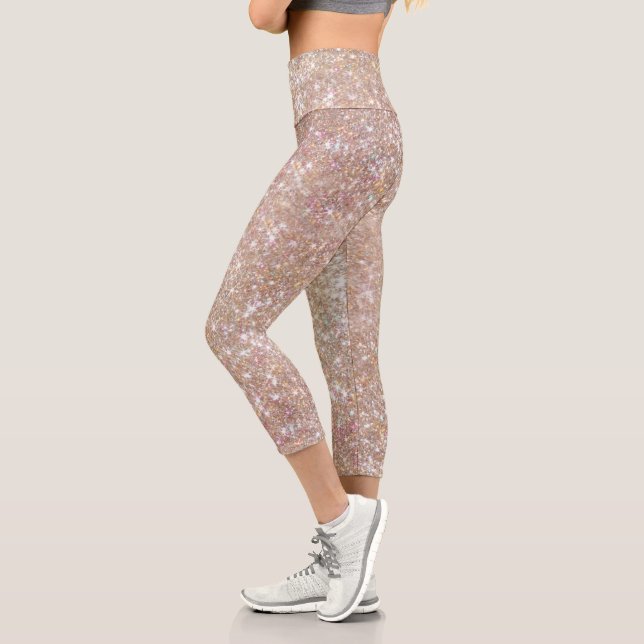 Stylish Champagne Girly Glitter Capri Leggings (Left)