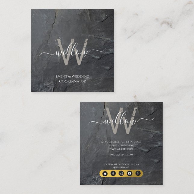 Stylish Charcoal Grey Stone Script Business Card (Front/Back)