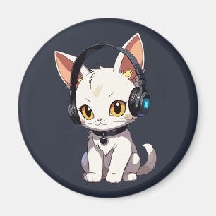 Stylish Charming Cat in Headphones Magnet