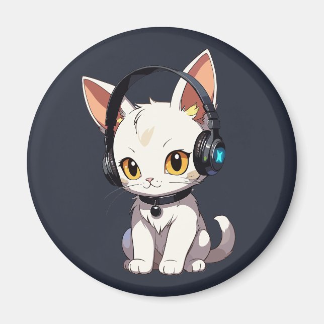 Stylish Charming Cat in Headphones Magnet (Front)