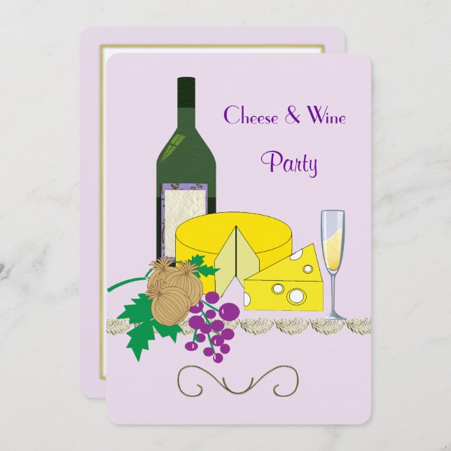 Stylish Cheese & Wine Theme Party Invitation (Front/Back)