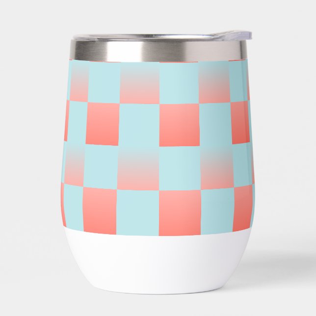Stylish chequered gradient powder blue coral pink (Left)