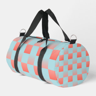 Stylish chequered gradient powder blue coral pink duffle bag