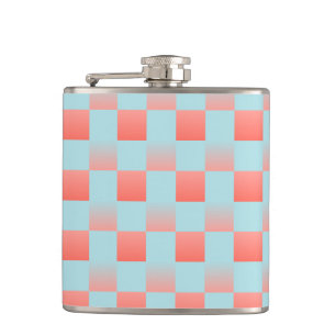 Stylish chequered gradient powder blue coral pink hip flask