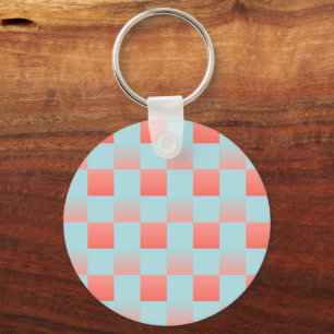 Stylish chequered gradient powder blue coral pink key ring