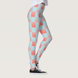 Stylish chequered gradient powder blue coral pink leggings