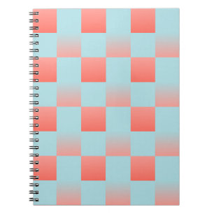 Stylish chequered gradient powder blue coral pink notebook