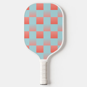 Stylish chequered gradient powder blue coral pink pickleball paddle