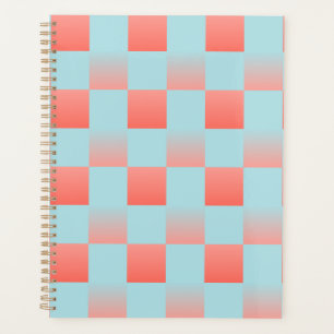 Stylish chequered gradient powder blue coral pink planner
