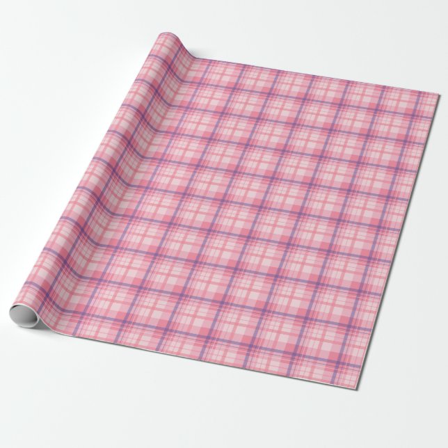 Stylish Chequered Pattern Of Red Pink Blue Wrapping Paper (Unrolled)