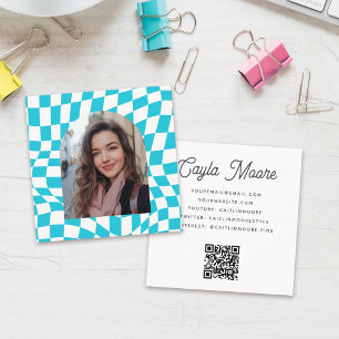 Stylish Chequered Social Media or Graduation Photo Square Business Card