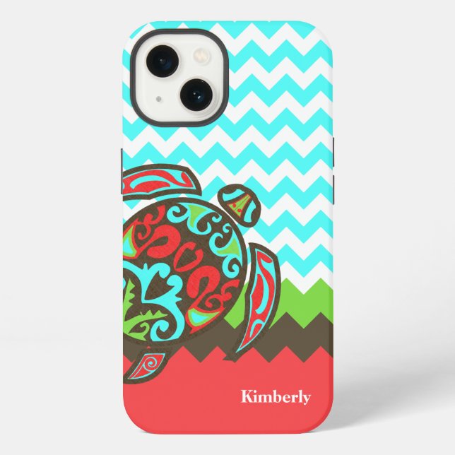 Stylish Chevron & Sea Turtle Custom iPhone Case (Back)