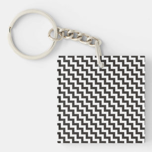 Stylish Chevrons Keychain, Black and White Zigzags Key Ring