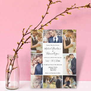 stylish chic 8 photos collage minimalist wedding  invitation