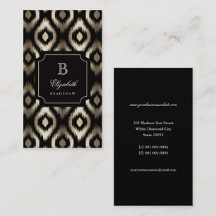 Stylish Chic Black Gold Foil Diamond Ikat Monogram Business Card