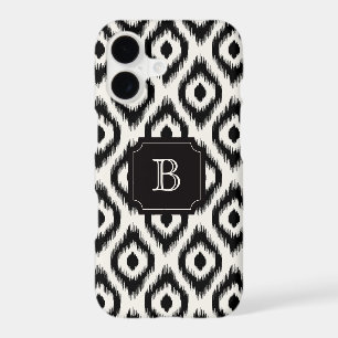 Stylish Chic Black Ivory Diamond Ikat Monogram
