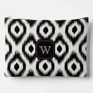 Stylish Chic Black Ivory Diamond Ikat Monogram Accessory Pouch
