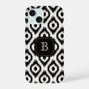 Stylish Chic Black Ivory Diamond Ikat Monogram iPhone 15 Case