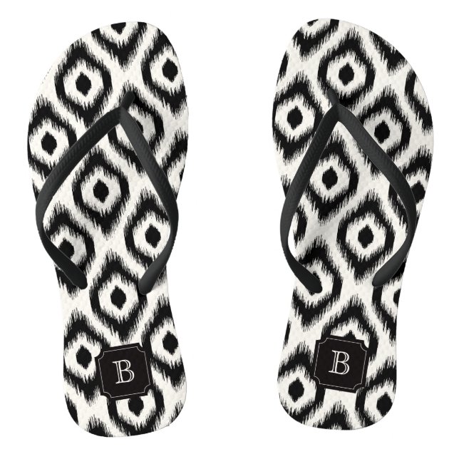 Stylish Chic Black Ivory Diamond Ikat Monogram Jandals (Footbed)