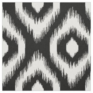 Stylish Chic Black Ivory Diamond Ikat Pattern Fabric