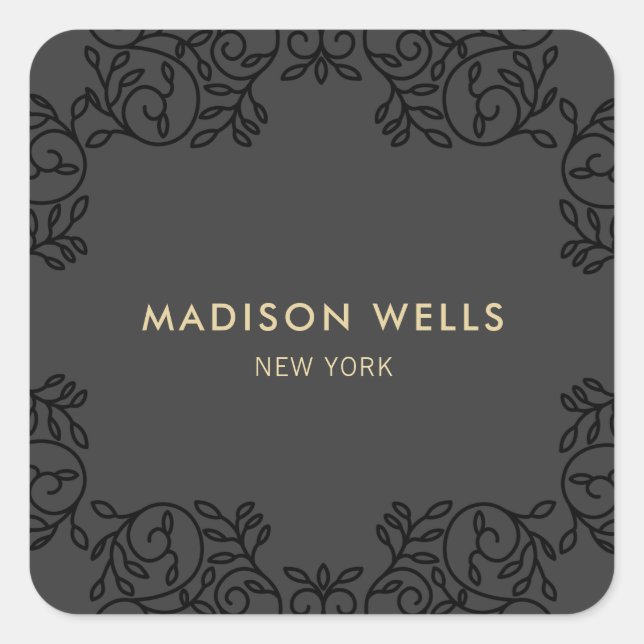 Stylish Chic Black Ornate Frame Square Sticker (Front)