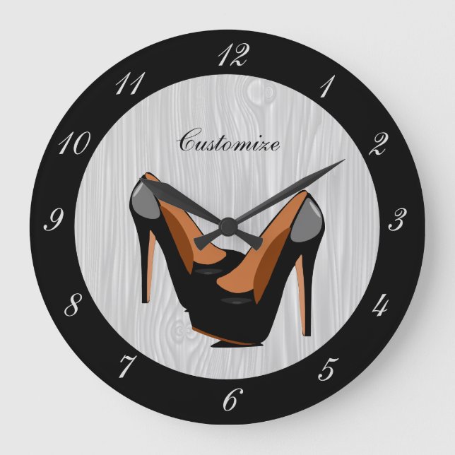 Stylish Chic Black White High Heels Fashion Large Clock (Front)