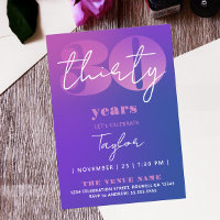 Stylish Chic Blu Purple Pink 30th Fifty Ombre Typo