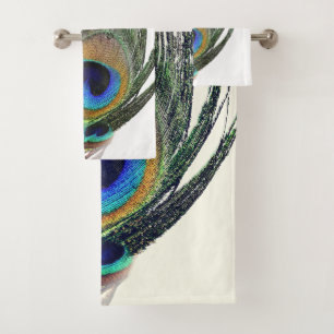 Stylish Chic Blue Green Peacock Feather Bath Towel Set