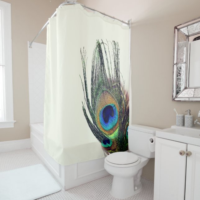 Stylish Chic Blue Green Peacock Feather Shower Curtain (In Situ)
