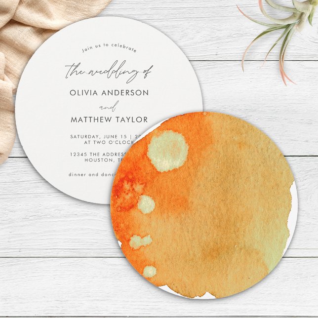 Stylish Chic Boho Burnt Orange Watercolor Wedding Invitation (Front/Back)