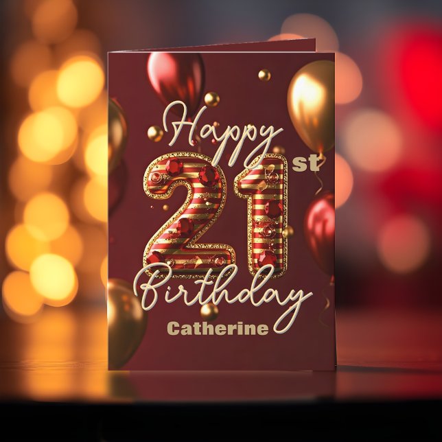 Stylish Chic Burgundy Red and Gold 21st Birthday Card (Creator Uploaded)