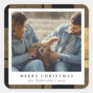 Stylish Chic Custom Photo Gold Merry Christmas Square Sticker