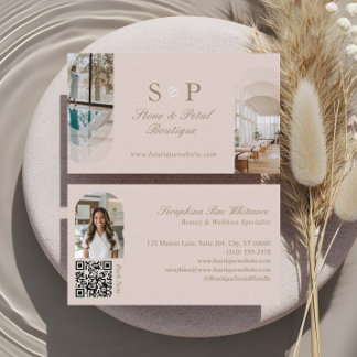 Stylish Chic Elegant Arch Photos Monogram QR Code Business Card