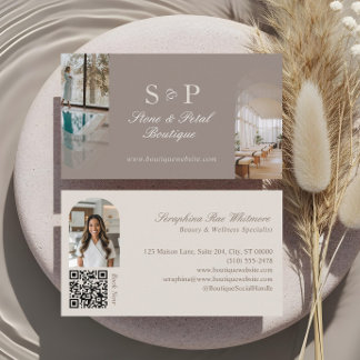 Stylish Chic Elegant Arch Photos Monogram QR Code Business Card