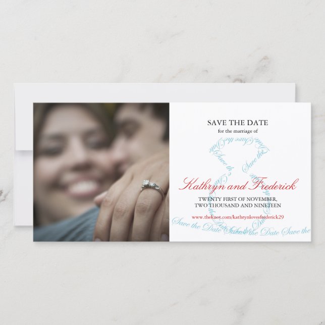 Stylish Chic Engagement Diamond Ring Save The Date (Front)