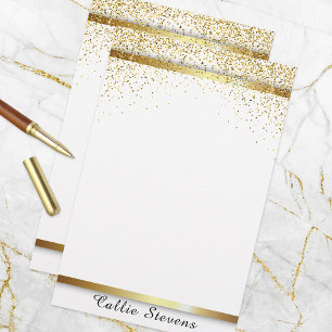 Stylish Chic Fancy Gold Glitter Stripes on White Stationery