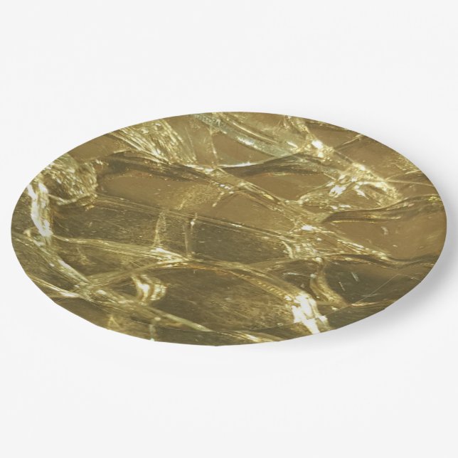 Stylish Chic Festive Shiny Gold Golden Glitter Paper Plate (Angled)