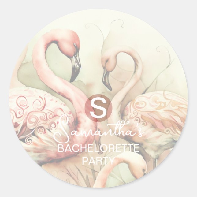 Stylish Chic Flamingo Monogram Personalised Classic Round Sticker (Front)