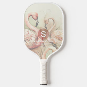 Stylish Chic Flamingo Monogram Personalised Pickleball Paddle