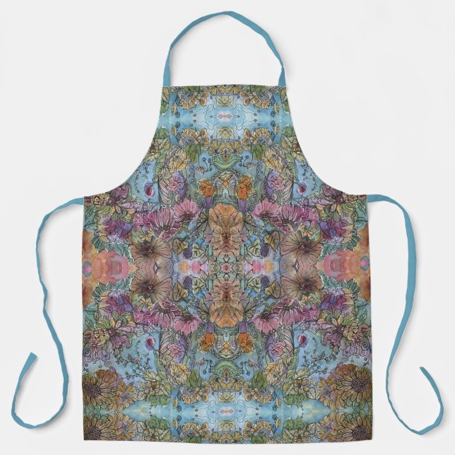 Stylish Chic Flower Garden Watercolor Painting  Apron (Front)