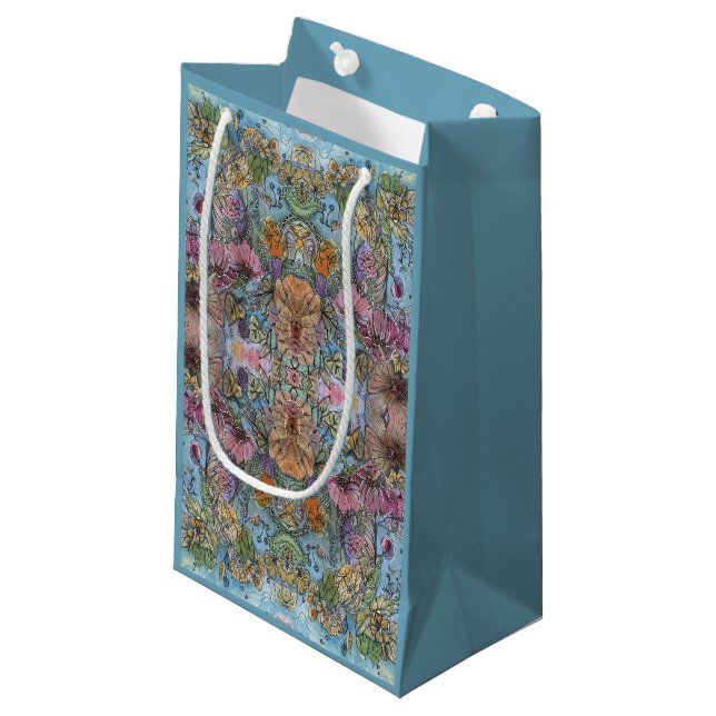 Stylish Chic Flower Garden Watercolor Painting  Small Gift Bag (Front Angled)